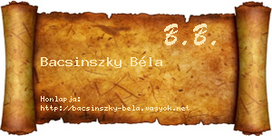 Bacsinszky Béla névjegykártya